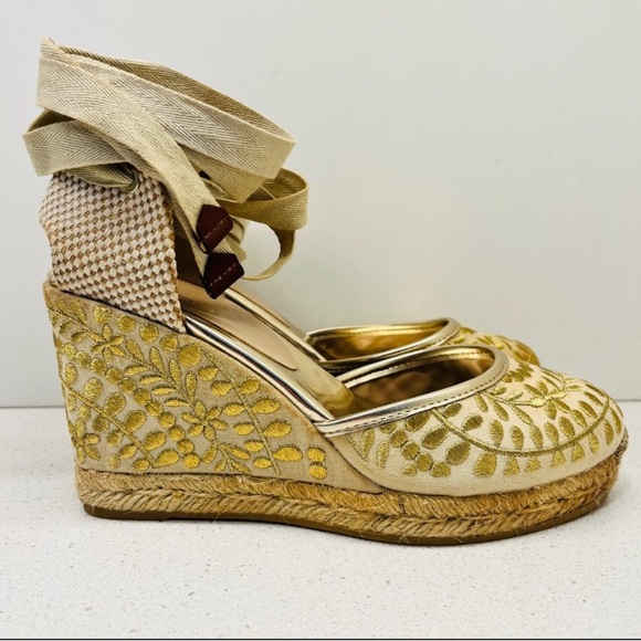 Aldo Shoes Aldo Espadrille Platform Wedge Sandal Canvas Wrap Gold